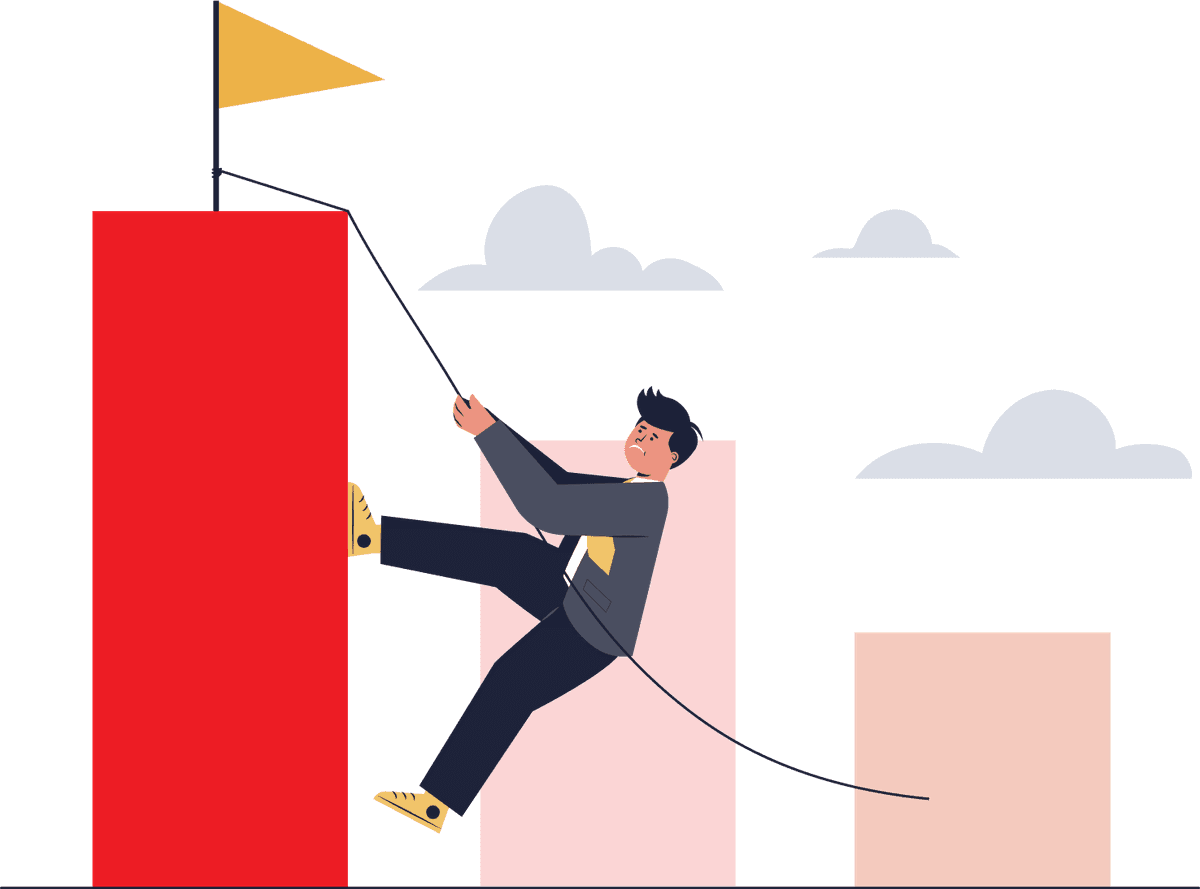 Person climbing towards success with flag